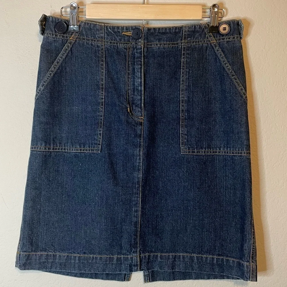 Jones New York A Line Midi Dark Blue Jean Denim Knee Skirt Size 4
